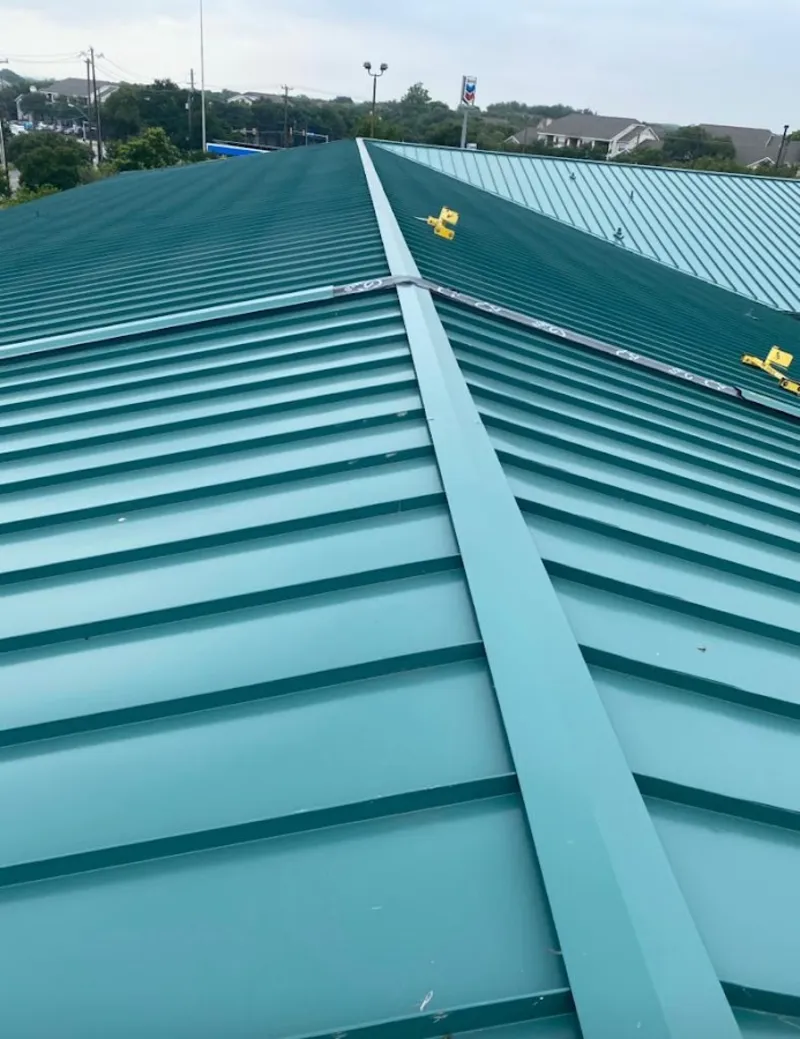 Green commercial metal roof ridge and valley for Metal Roof Repair in Gulf Gate